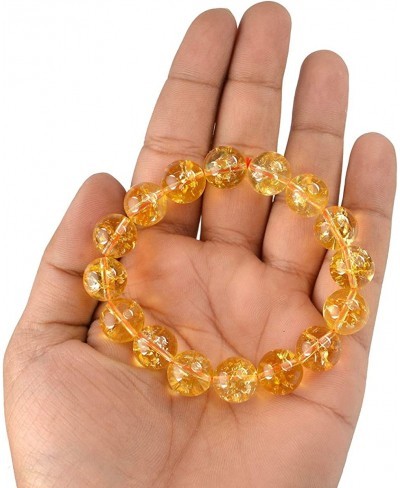 Natural Citrine Bracelet Crystal Stone 12 mm Round Beads Bracelet for Reiki Healing and Crystal Healing Stones (Color - Yello...