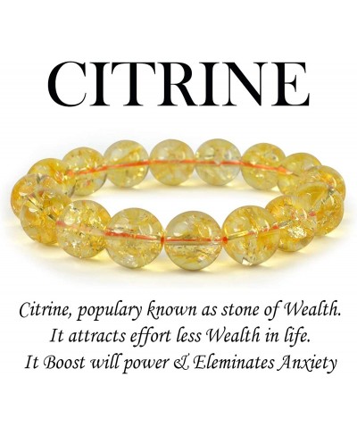 Natural Citrine Bracelet Crystal Stone 12 mm Round Beads Bracelet for Reiki Healing and Crystal Healing Stones (Color - Yello...