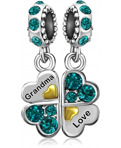 Grandma Mom Mama Heart Love Family Lucky Clover Birthstone Crystal Dangle Charms for Bracelets Grandmother Wife Sister Women ...