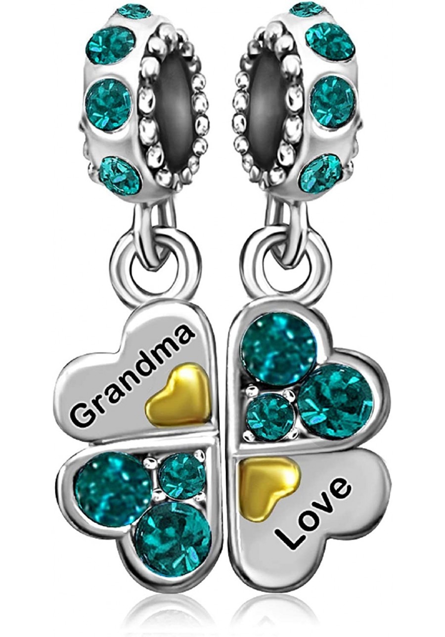 Grandma Mom Mama Heart Love Family Lucky Clover Birthstone Crystal Dangle Charms for Bracelets Grandmother Wife Sister Women ...