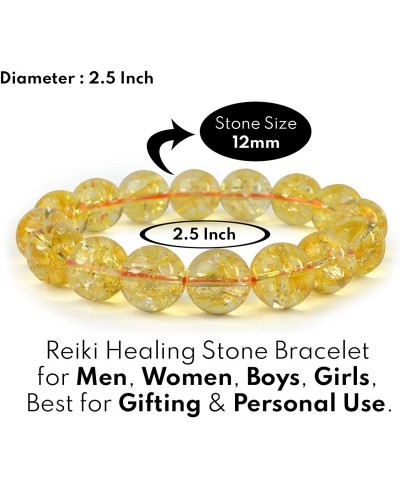 Natural Citrine Bracelet Crystal Stone 12 mm Round Beads Bracelet for Reiki Healing and Crystal Healing Stones (Color - Yello...