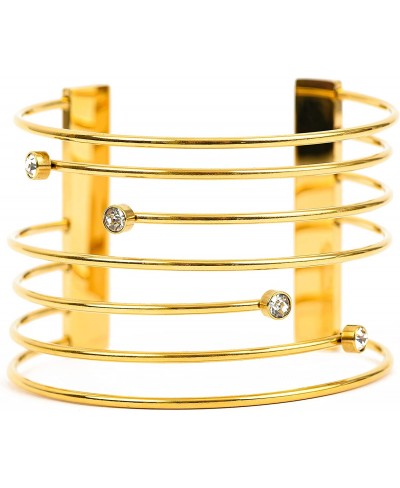 Bracelet for Women Stainless Steel Cubic Zirconia Stones Charming Cuff Bangle Gold 6 inches M-XL $40.31 Bangle