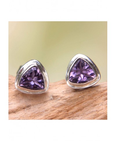 Amethyst .925 Sterling Silver Stud Earrings 'Purple Trinity' $21.90 Stud