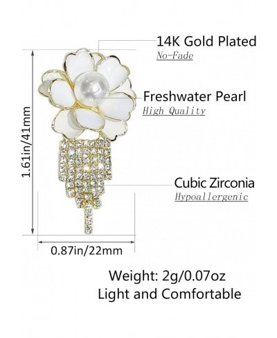 Pearl Flower Tassel Earrings 14K Gold Plated Cubic Zirconia Fringe Earrings Long Drop Dangle Earrings for Women Girls $16.21 ...