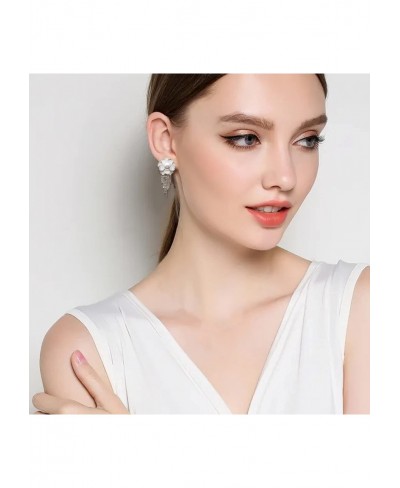 Pearl Flower Tassel Earrings 14K Gold Plated Cubic Zirconia Fringe Earrings Long Drop Dangle Earrings for Women Girls $16.21 ...