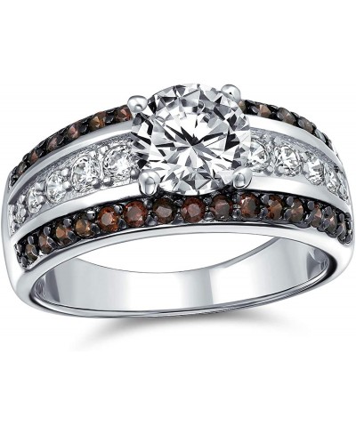 3CT Round Brilliant Cut AAA CZ Solitaire Engagement Ring Coffee Brown 3 Row Wide Pave Band Sterling Silver for Women $21.28 B...