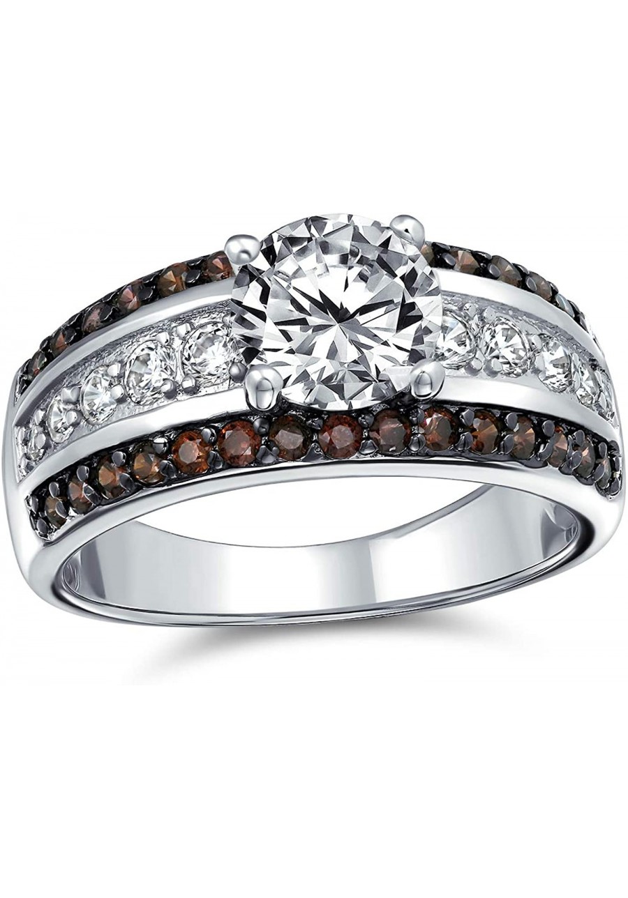 3CT Round Brilliant Cut AAA CZ Solitaire Engagement Ring Coffee Brown 3 Row Wide Pave Band Sterling Silver for Women $21.28 B...