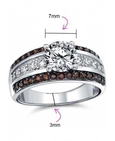 3CT Round Brilliant Cut AAA CZ Solitaire Engagement Ring Coffee Brown 3 Row Wide Pave Band Sterling Silver for Women $21.28 B...