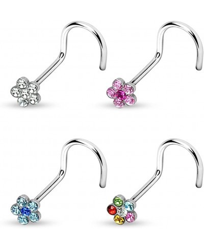 4-Color Set Gem Accent Flower Top Steel Nose Ring Screw Piercings $15.86 Piercing Jewelry