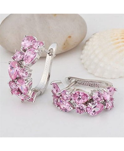 Charm Women 925 Silver Pink Sapphire Cluster Stud Hoop Earrings Wedding Jewelry $10.22 Hoop