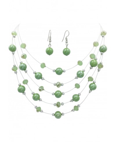 Multi Row Beaded Illusion Wire Lightweight Necklace and Dangle Earring Set $26.19 Jewelry Sets