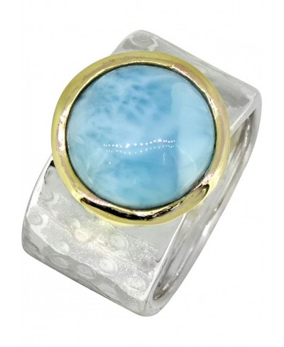 13 MM Larimar Wide Band Hammered Ring .925 Sterling Silver Brass $43.53 Bands