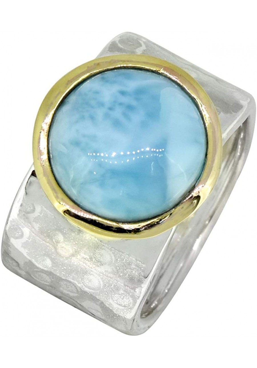 13 MM Larimar Wide Band Hammered Ring .925 Sterling Silver Brass $43.53 Bands