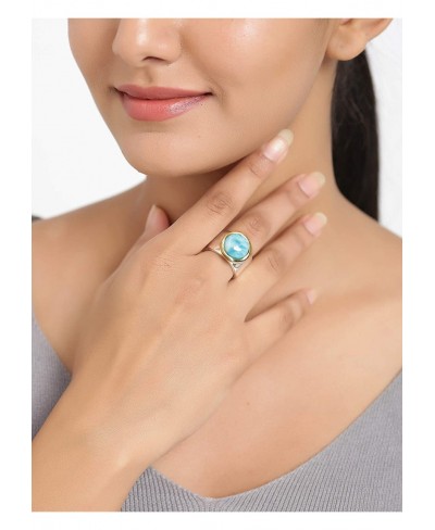 13 MM Larimar Wide Band Hammered Ring .925 Sterling Silver Brass $43.53 Bands