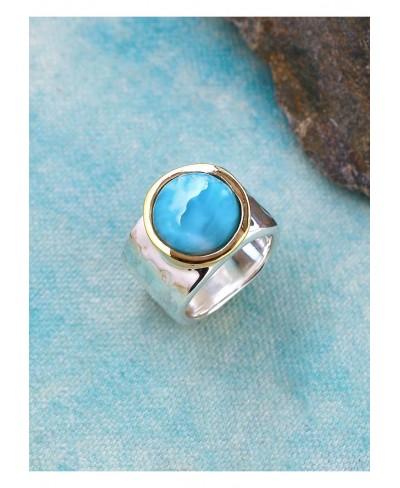 13 MM Larimar Wide Band Hammered Ring .925 Sterling Silver Brass $43.53 Bands