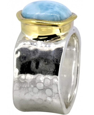 13 MM Larimar Wide Band Hammered Ring .925 Sterling Silver Brass $43.53 Bands