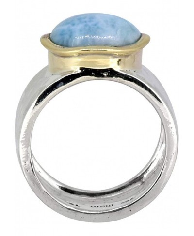 13 MM Larimar Wide Band Hammered Ring .925 Sterling Silver Brass $43.53 Bands