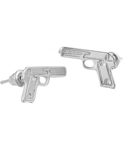 Unisex Sterling Silver Plated Smooth Face Pistol Gun Charm Stud Earring $7.38 Stud
