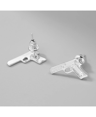 Unisex Sterling Silver Plated Smooth Face Pistol Gun Charm Stud Earring $7.38 Stud