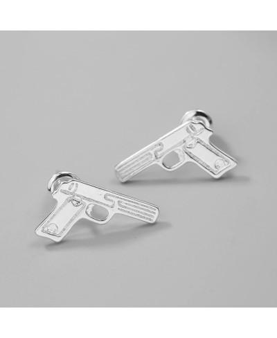 Unisex Sterling Silver Plated Smooth Face Pistol Gun Charm Stud Earring $7.38 Stud