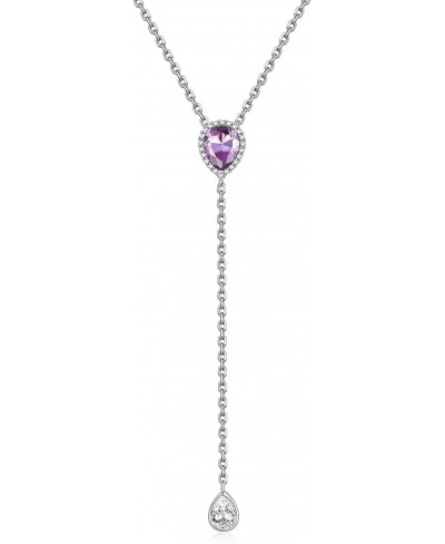 925 Sterling Silver CZ Teardrop Lariat Necklace 16"-18" Y Drop Adjustable Birthstone Necklaces for Women $24.08 Y-Necklaces