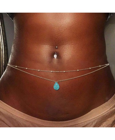 Boho Turquoise Belly Chain Gold Layered Body Chain Bikini Waist Chain Summer Beach Body Chain Jewelry for Women and Girls $9....