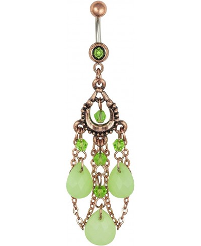 14GA 316L Surgical Steel Vintage Chandelier with Jade Colored Tear Drop Beads Chain Dangling Belly Button Ring $11.45 Piercin...