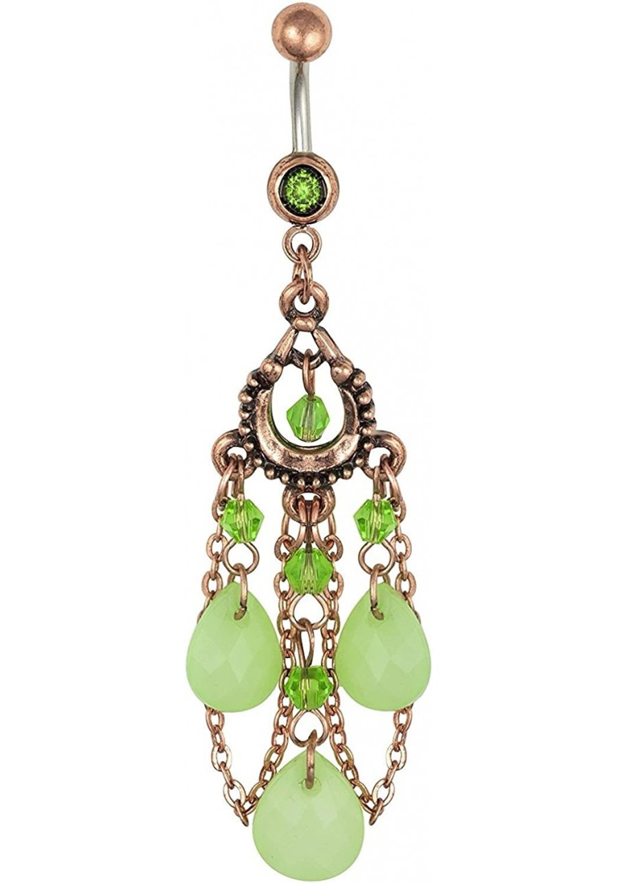 14GA 316L Surgical Steel Vintage Chandelier with Jade Colored Tear Drop Beads Chain Dangling Belly Button Ring $11.45 Piercin...