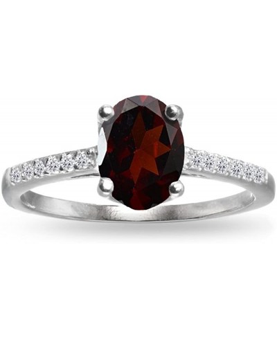 Sterling Silver Garnet and White Topaz Oval Crown Ring Size 7 $21.00 Statement