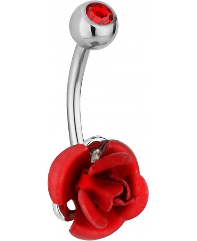 Belly Button Rings for Women Red Rose Belly Ring Surgical Steel 14G $12.77 Piercing Jewelry