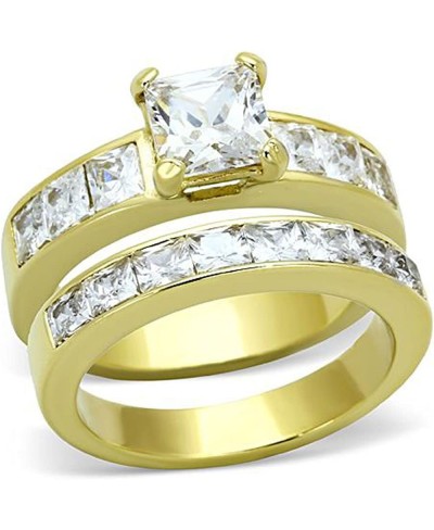 Gold-Plated Stainless Steel Princess Cubic Zirconia Wedding Ring Set Women Size 5-10 $13.60 Bridal Sets