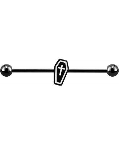 Industrial Barbell Black Epoxy Coffin Industrial Rings 14g Industrial Bar Body Piercing Jewelry for Halloween Day $11.63 Pier...