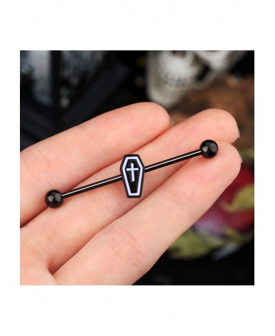 Industrial Barbell Black Epoxy Coffin Industrial Rings 14g Industrial Bar Body Piercing Jewelry for Halloween Day $11.63 Pier...