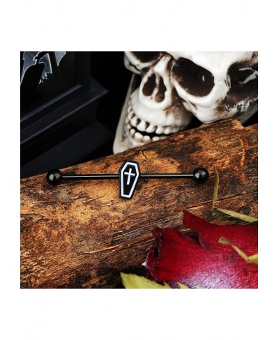 Industrial Barbell Black Epoxy Coffin Industrial Rings 14g Industrial Bar Body Piercing Jewelry for Halloween Day $11.63 Pier...