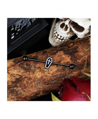 Industrial Barbell Black Epoxy Coffin Industrial Rings 14g Industrial Bar Body Piercing Jewelry for Halloween Day $11.63 Pier...