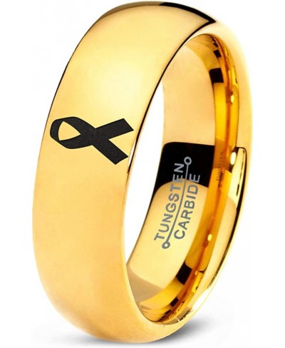 Awareness Ribbon Symbol Ring - Tungsten Band 8mm - Men - Women - 18k Rose Gold Step Bevel Edge - Yellow - Grey - Blue - Black...