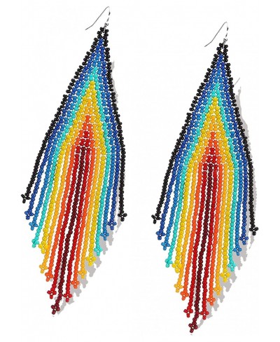 Long Beaded Tassel Earrings - Bohemian Fringe Drop Earrings Rainbow Seed Bead Tribal Dangle Earrings Pendientes De Borla Gift...