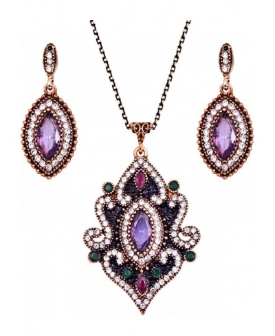 Women Jewelry Set Necklace Dangle Earrings Bracelet Set Lady Dinner/Wedding Jewelry Set Gifts for Anniversary Indian Style Rh...