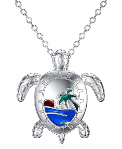 Sea Turtle Palm Tree Necklace 925 Sterling Silver Tropical Coconut Ocean Wave Pendant Jewelry Gift for Women $15.48 Pendant N...