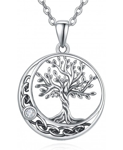Tree of Life / Moon Chakra / Moon Star Pentagram Celtic Knot 925 Sterling Silver Family Tree Jewelry Good Luck Gifts for Wome...