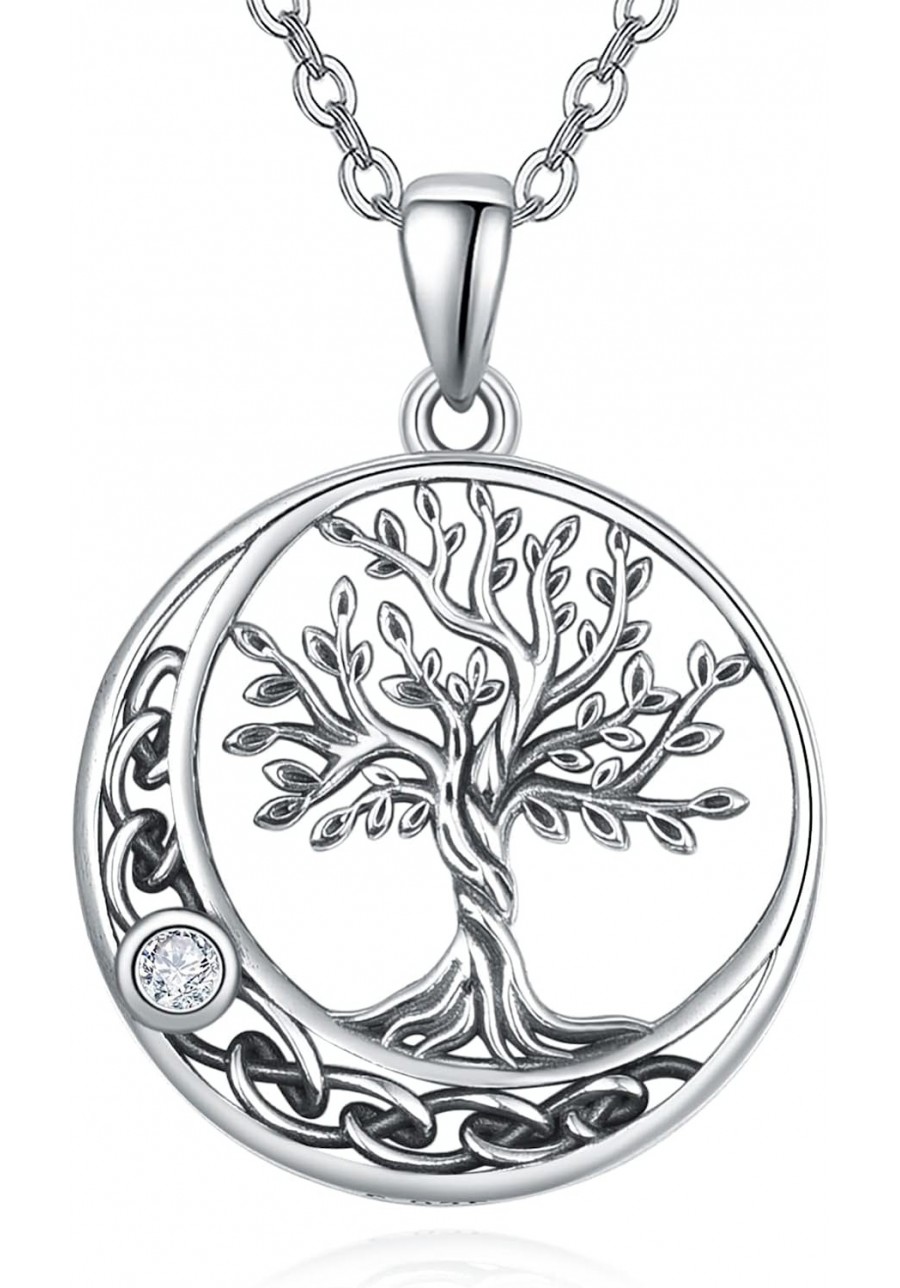 Tree of Life / Moon Chakra / Moon Star Pentagram Celtic Knot 925 Sterling Silver Family Tree Jewelry Good Luck Gifts for Wome...