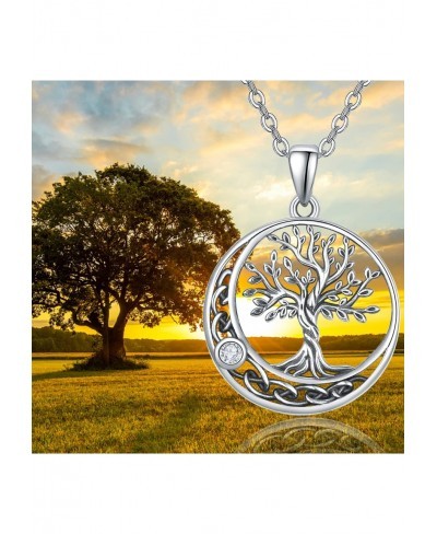 Tree of Life / Moon Chakra / Moon Star Pentagram Celtic Knot 925 Sterling Silver Family Tree Jewelry Good Luck Gifts for Wome...