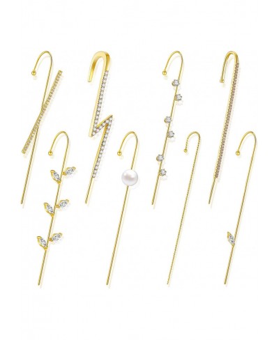 8 Pieces Ear Crawler Hook Earrings Ear Cuff Wrap Studs Alloy Rhinestone Ear Jewelry for Women Birthday Valentine's Day $9.38 ...