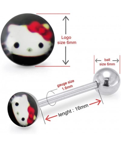 Hello Kitty on Black Background Logo 316L Surgical Steel Tongue Piercing Ring $6.94 Piercing Jewelry