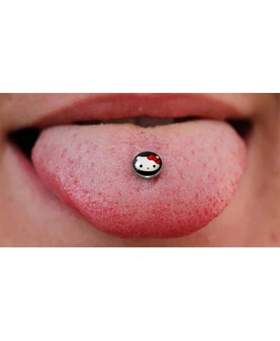 Hello Kitty on Black Background Logo 316L Surgical Steel Tongue Piercing Ring $6.94 Piercing Jewelry