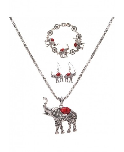 Vintage Silver Ethnic Elephant Jewelry Sets Boho Pendant Necklace Drop Earrings Link Bracelet Sets $9.70 Jewelry Sets