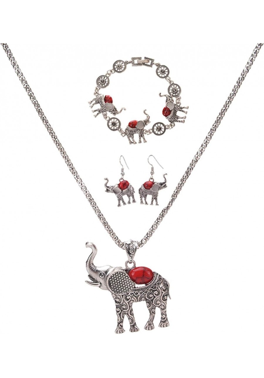 Vintage Silver Ethnic Elephant Jewelry Sets Boho Pendant Necklace Drop Earrings Link Bracelet Sets $9.70 Jewelry Sets