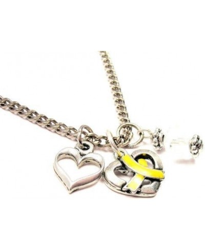 Yellow Awareness Ribbon Around Heart and Crystal 18" Necklace $20.97 Chains