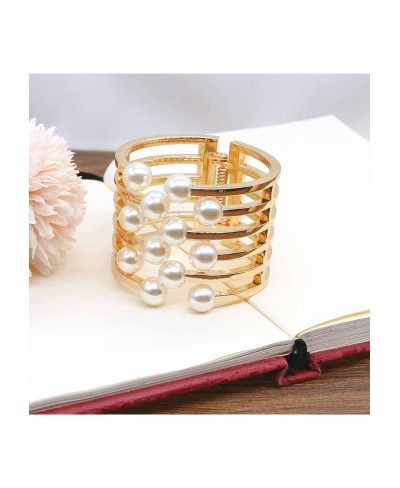 Wide Grooved Pearl Cuff Hinge Bangle Metal Shiny Punk Smooth Statement Bangles Bracelet Fashion Jewelry for Women Girls Gold ...