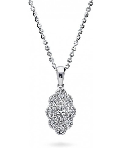 Rhodium Plated Sterling Silver Marquise Cut Cubic Zirconia Halo Navette Art Deco Anniversary Fashion Pendant Necklace $34.12 ...